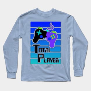 Blue Total Player Gamer Graphic Long Sleeve T-Shirt